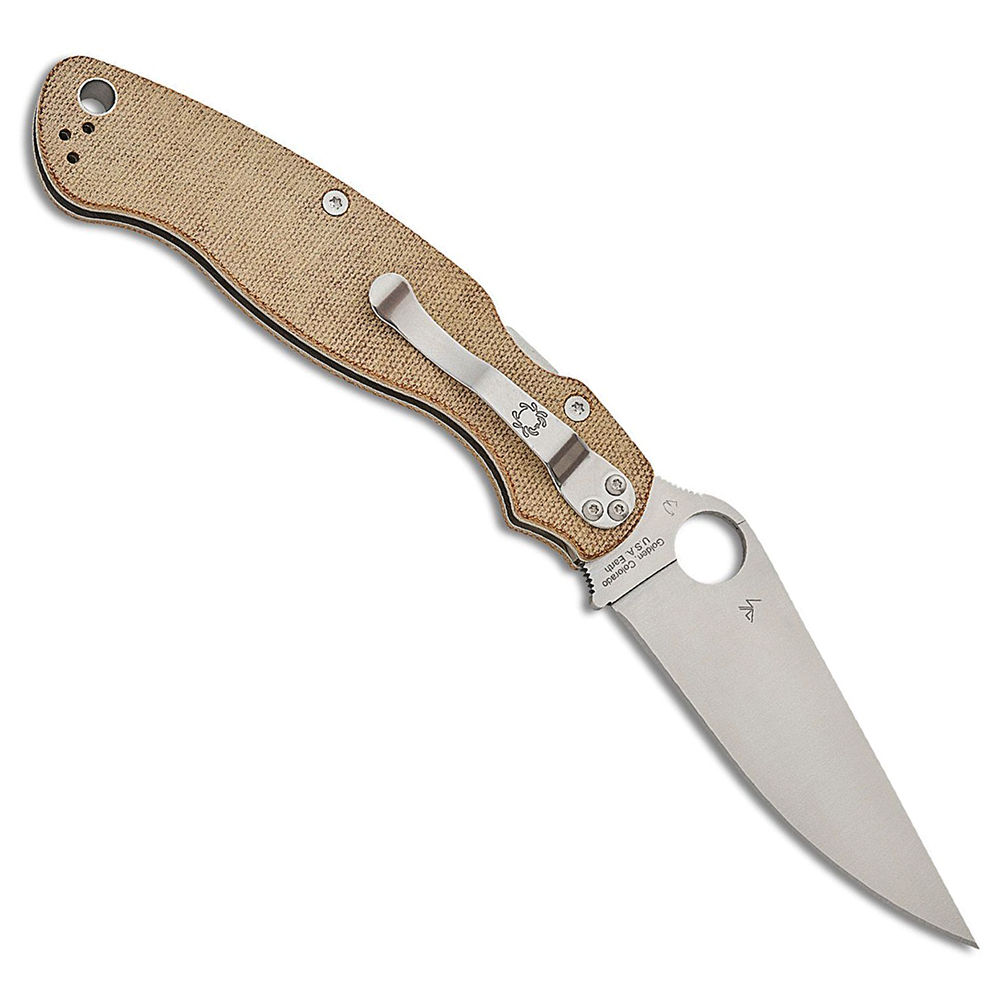 Spyderco Military 2 Compression Lock Cru-Wear Satin Plain Brown Canvas Micarta C36MPCW2 2
