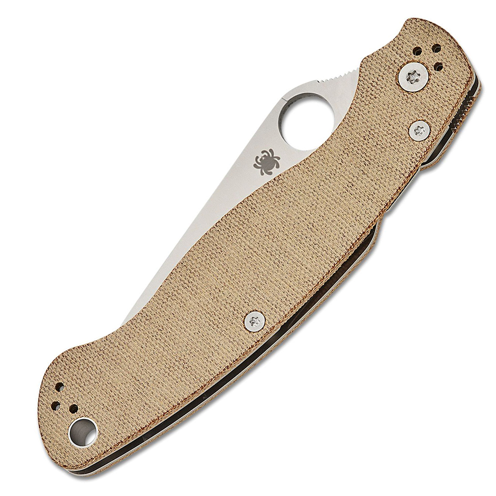 Spyderco Military 2 Compression Lock Cru-Wear Satin Plain Brown Canvas Micarta C36MPCW2 3