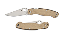Spyderco Military 2 Compression Lock Cru-Wear Satin Plain Brown Canvas Micarta C36MPCW2
