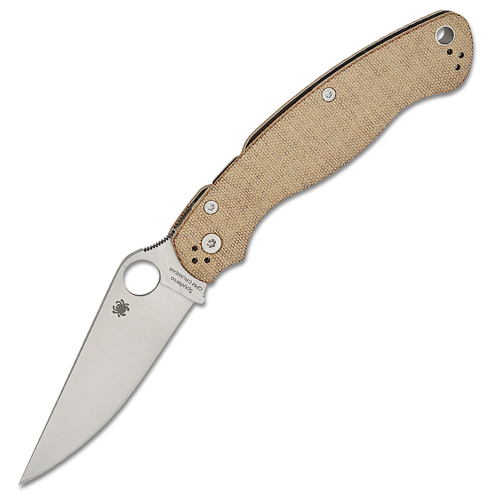 Spyderco Military 2 Compression Lock Cru-Wear Satin Plain Brown Canvas Micarta C36MPCW2 1