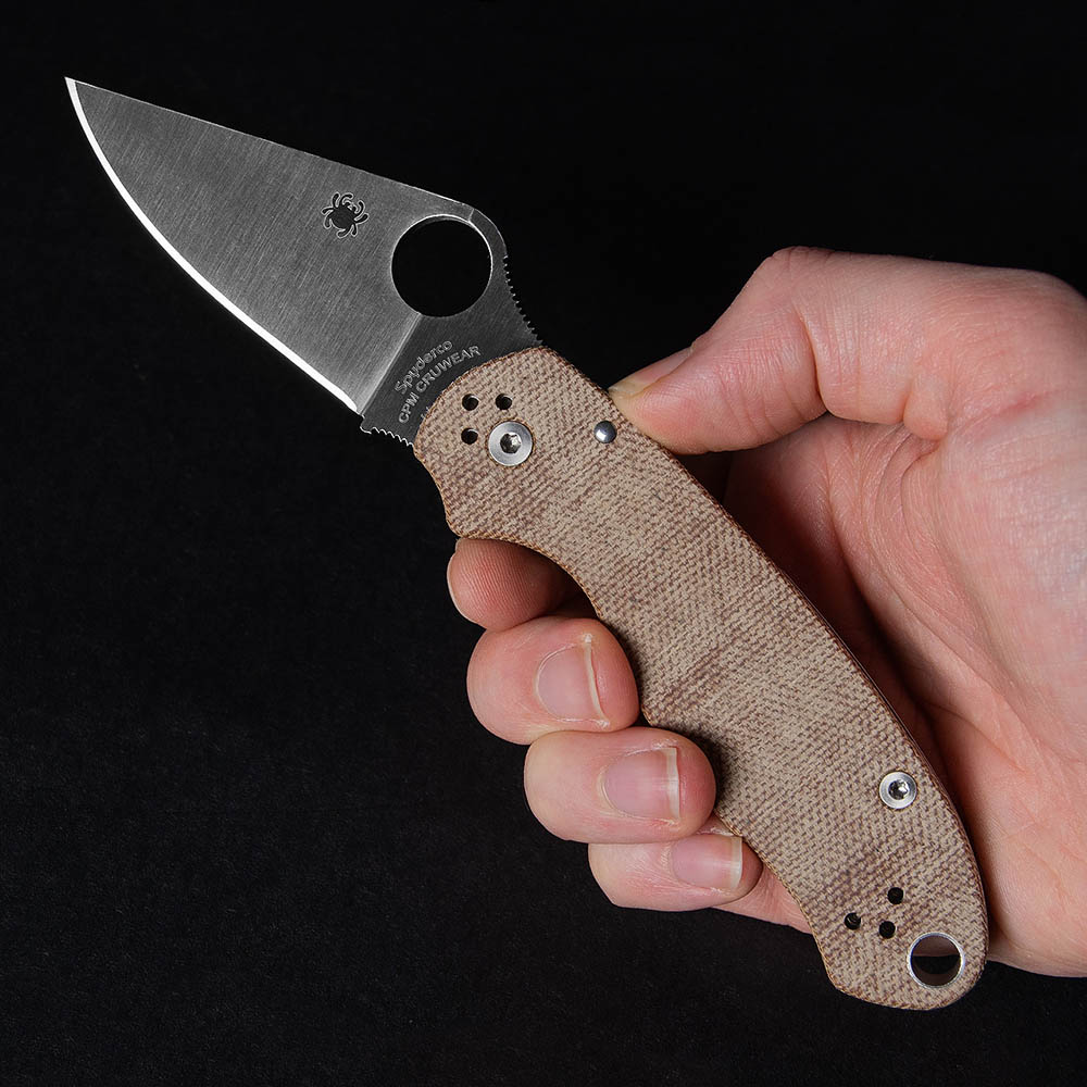Spyderco Para 3 CPM Cru-Wear Satin Plain Brown Canvas Micarta C223MPCW 6