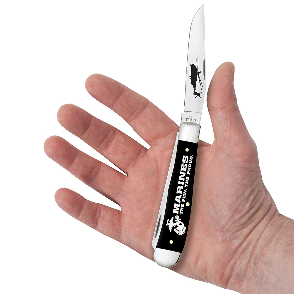 Case SS USMC Black Synthetic Smooth Trapper CA13204 3