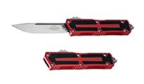 Microtech Scarab II Gen III AUTO OTF Knife M390MK Stonewashed Drop Point Plain Red Aluminum Handles with 3M Traction Tape Inserts 1278-10RD