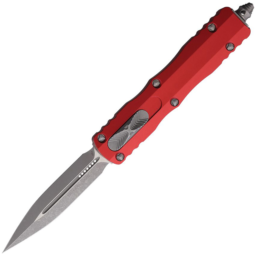 Microtech Auto Dirac D/E OTF  Apocalyptic Double Edge Dagger Red  Aluminum 225-10APR 1