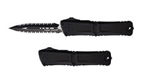 Microtech Combat Troodon Gen III AUTO OTF M390MK Black Double Edge Double Full Serrated Dager Black Aluminum Handles 1142-D3T