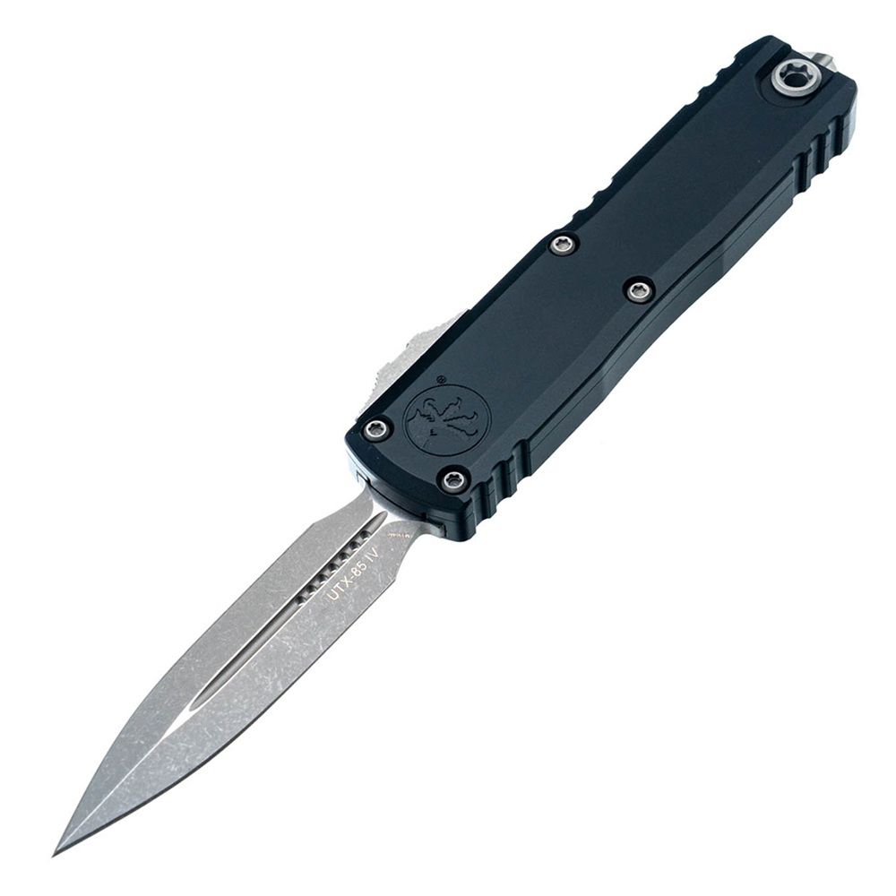 Microtech UTX-85 Gen IV AUTO OTF M390MK Apocalyptic Double Edge Dagger Black Aluminum Handles 12324-10AP 1