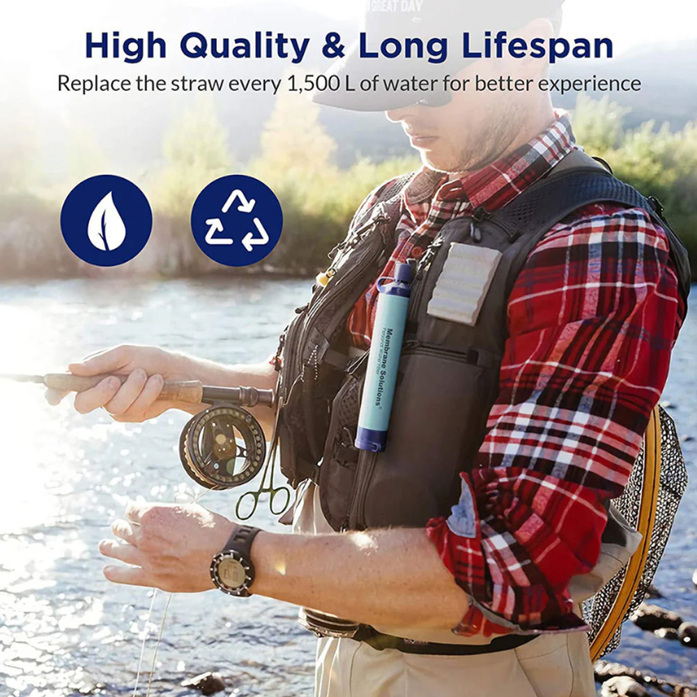 Сламка филтър с калъф за пречистване на вода Membrane Solutions Water Filter Straw Blue with Case 7