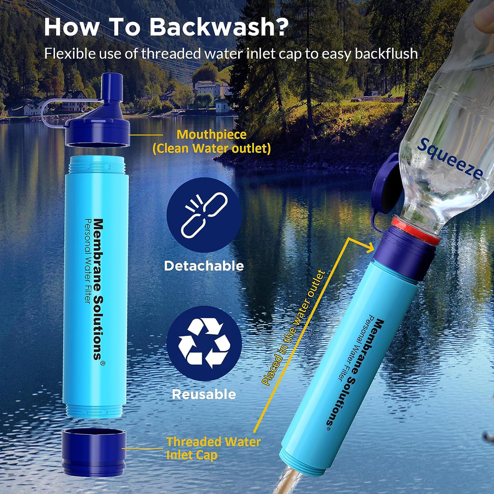 Сламка филтър с калъф за пречистване на вода Membrane Solutions Water Filter Straw Blue with Case 11